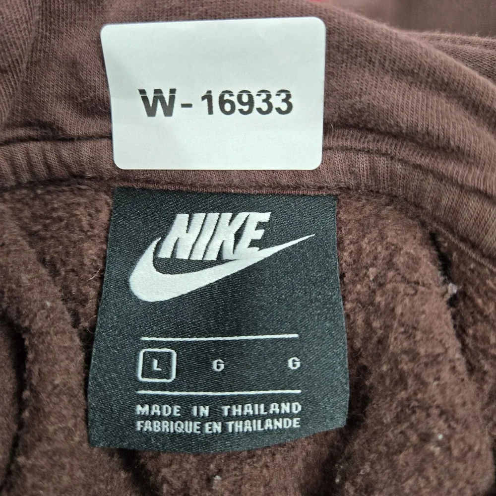 Nike Men Hoodie L Brown Sportswear Club Fleece Swoosh Logo Spellout Embroidered